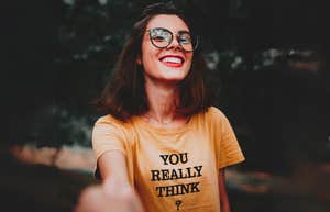 Smiling woman finding happiness in her life.