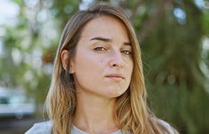 relaxed serious woman