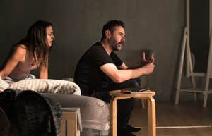 Couple arguing after discovering cheating in relationship.