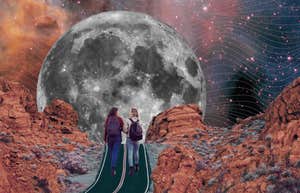 women walking towards full moons 2025