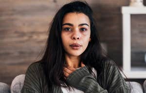 anxious woman recovering from socializing outside her home