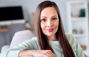 happy woman staying home all weekend