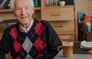elderly man drinking coffee