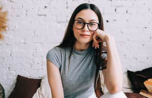 woman with common sense avoiding making mistakes looking happy