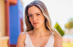 high-level thinking woman annoyed by polite people