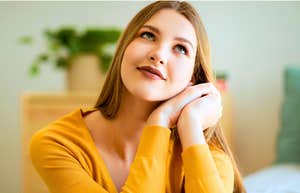 fake inauthentic woman thinking about superficial things