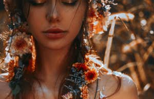 spiritual woman wearing flowers