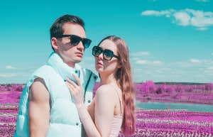 couple in a flower field