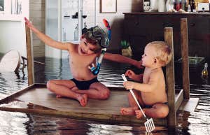 WTF Things You Didn't Know You Had To Teach Your Kids two brothers playing on floating table