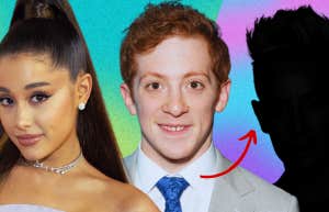 Ariana Grande & Ethan Slater & shadowed image of a face