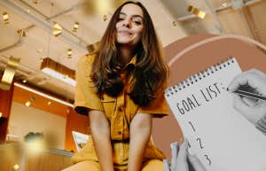 Woman reaching her goals, happy