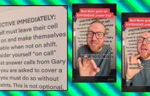 lawyer discussing sign requiring workers to be on call 24/7 