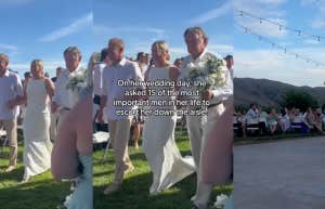 bride having 15 men walk her down the aisle