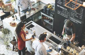 busy coffee shop with people ordering