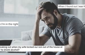 Upset man holding his forehead