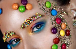 candy on a woman's face