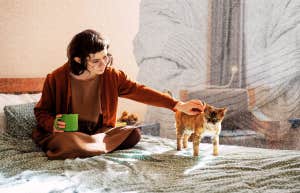 11 Tiny Habits Of Introverts Who Command The Most Self-Respect Introvert woman drinking coffee and petting her cat on her bed