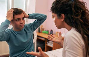 mom disciplining son
