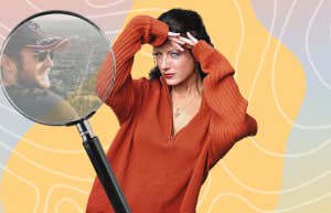 5 Tiny Ways To Read Someone's Behavior, According To Experts Woman keeping an eye on people’s behavior around her