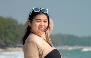 plus size woman at beach