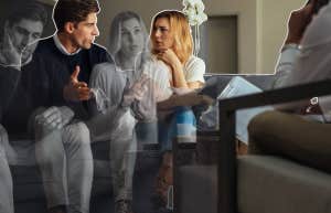 Couple in a therapy session, feeling one way, acting opposite