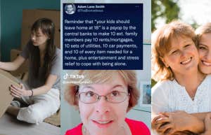 woman packing boxes, mom and daughter hugging, tiktok of woman and tweet