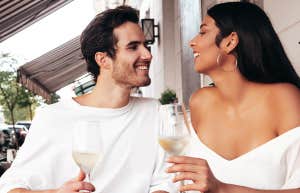 couple having champagne on date