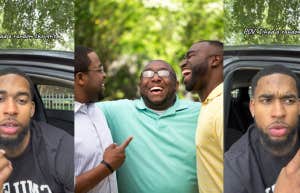 Man explaining his theory TikTok, group of men laughing