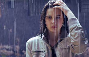 woman in rain
