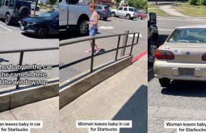 Woman leaving baby in car with windows rolled up