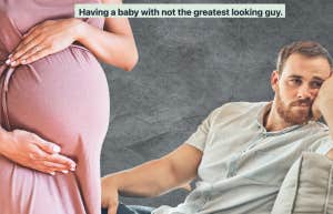 pregnant woman belly, upset man sitting with hand on head, mumsnet title post