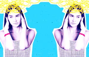 How Your Moon Sign's Zodiac Element Affects You double image of a woman holding her head while being affected by her Moon sign's element