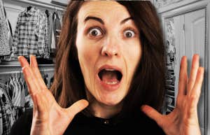 Shocked woman in closet 