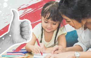 Mom helping her daughter draw