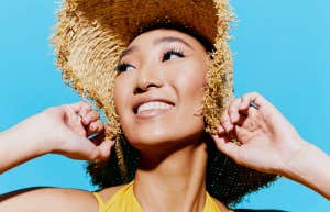woman in sun hat