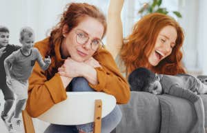 Introverted and extroverted woman and children