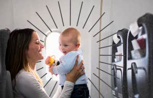 Mother with son on a airplane