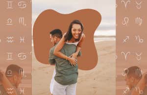 couple on the beach, zodiac signs
