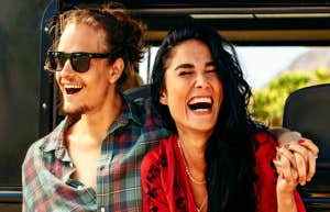 happy couple laughing smiling