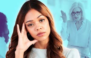 young woman annoyed by her female manager who's over 40