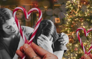 For Anyone Who's Depressed This Holiday Season Woman comforting her sad friend during Christmas