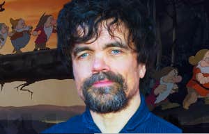 Peter Dinklage & cartoon images of Disney's 7 dwarfs