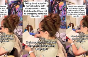 Woman reading her biological mother's notes before she was adopted into a new family.