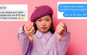 Texts from date, woman with her thumbs down