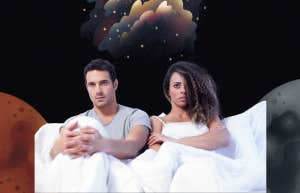4 Zodiac Signs Who Fall Out Of Love & End Their Relationships Beginning October 2 - 8, 2023 couple in bed in outerspace