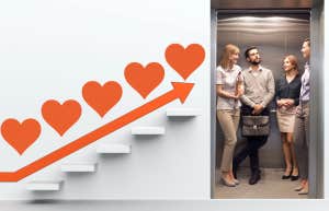couples riding the elevator of love